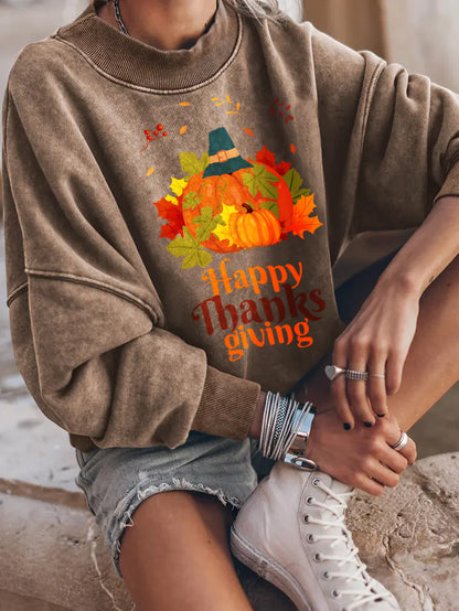 Happy Thanksgiving Pumpkin Graphic Drop Shoulder Sweatshirt