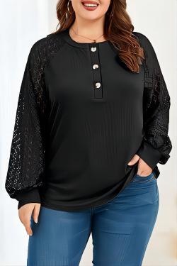 Women Tops Blouses Casual Lace Crochet Turtleneck Long Sleeve Pullovers Plus Size T Shirts