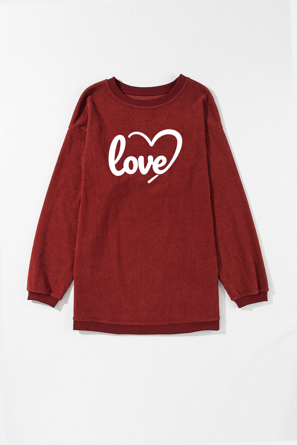 Ribbed Corduroy Love Graphic Pullover Valentine Sweatshirt