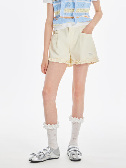Girls Ruffle Hem Cotton Knit Summer Casual Shorts
