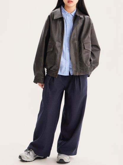 Kids Oversized Vintage Faux Leather Jacket Casual
