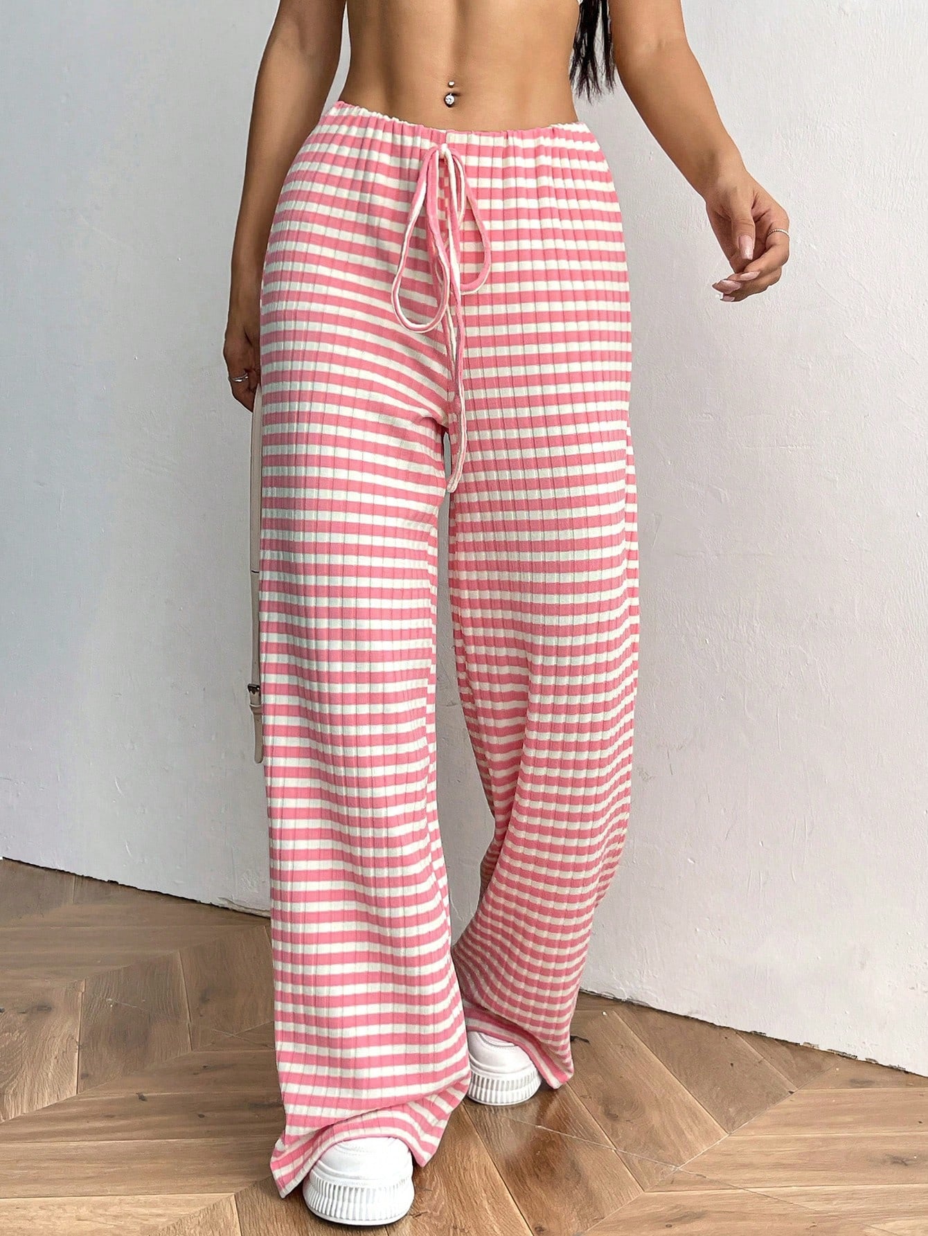 Cotton Wide Leg Lounge Pants with Drawstring Waist