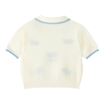 Girls Knit Polo Shirt Short Sleeve Summer Casual Top