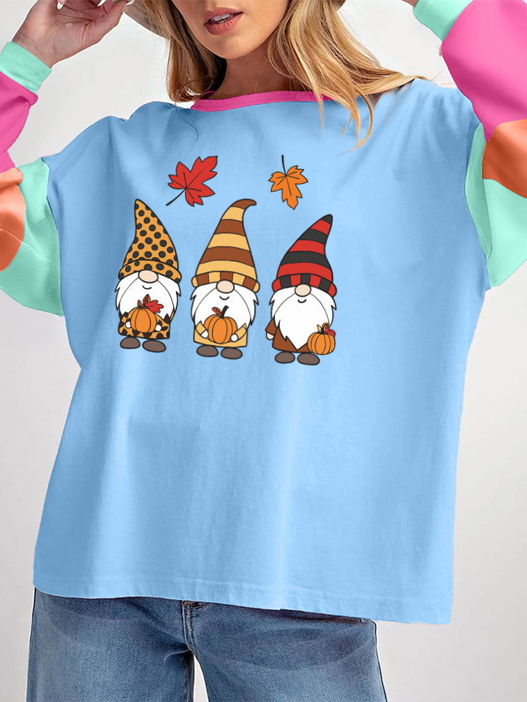 Thanksgiving Autumn Gnomes Graphic Colorblock Tee