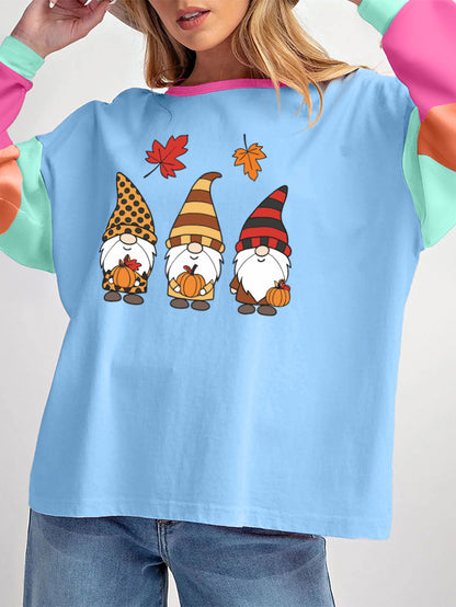 Thanksgiving Autumn Gnomes Graphic Colorblock Tee