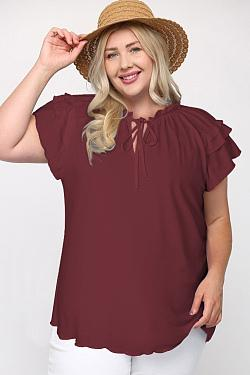 Plus Size Triple Ruffle Sleeve V-neck Top