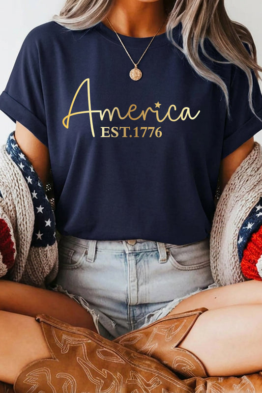 America Est 1776 Graphic July 4th Tee Shirt