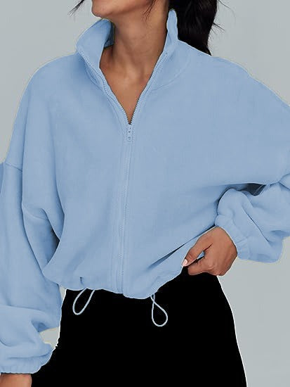 Fleece Zip Up Jacket - High Neck Oversized Pullover