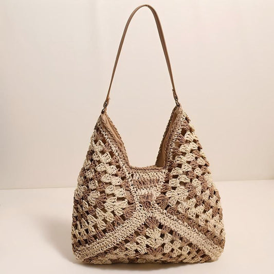 Crochet Straw Shoulder Bag Boho Beach Tote for Women