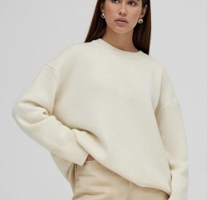 Cozy Solid Crewneck Knit Sweater for Women Fall Winter