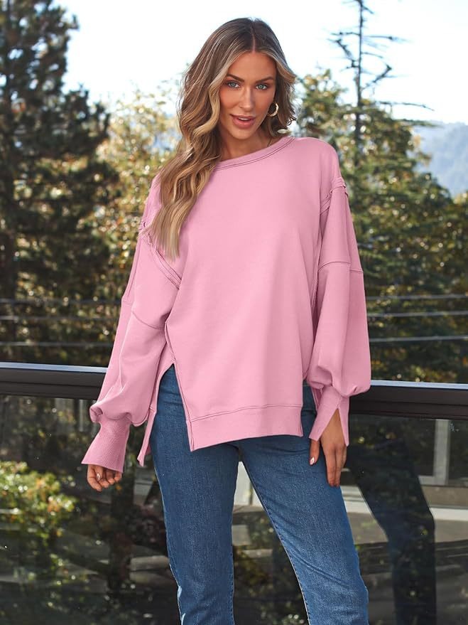 Oversized Drop Shoulder Sweatshirt - Pullover Top