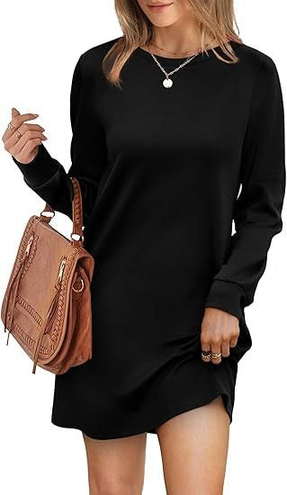 Cozy Long Sleeve Crewneck Sweatshirt Dress with Pockets