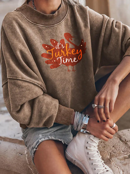 Thanksgiving Turkey Graphic Drop Shoulder Sweatshirt