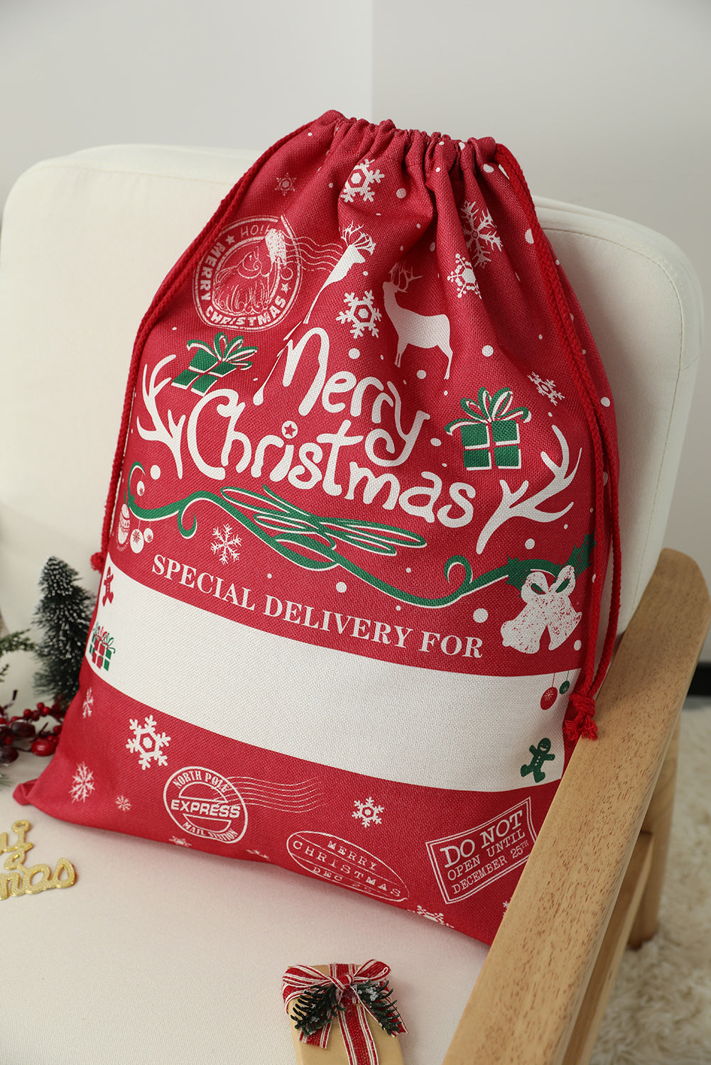 Red Christmas Drawstring Reusable Large Gift Bag 50x66cm