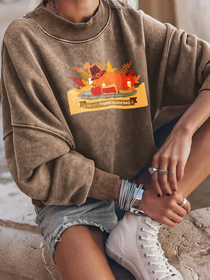 Thanksgiving Turkey Feast Graphic Drop Shoulder Sweatshirt
