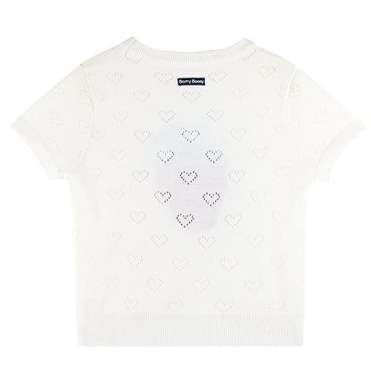 Girls Strawberry Knit T-Shirt Summer Short Sleeve Top