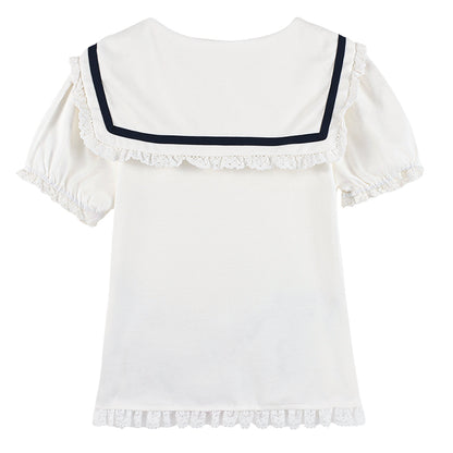 Girls Puff Sleeve Lace Trim Printed Princess T Shirt