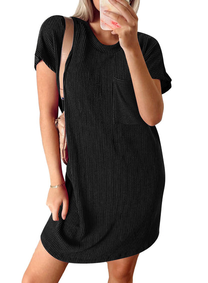 Women’s Textured Stripe Pocket T Shirt Dress Summer