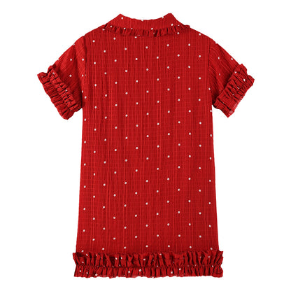 Girls Red Polka Dot Summer Dress with Ruffle Trim
