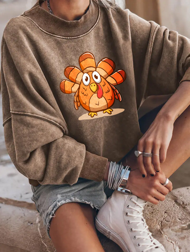 Thanksgiving Cartoon Turkey Graphic Drop Shoulder Sweatshirt