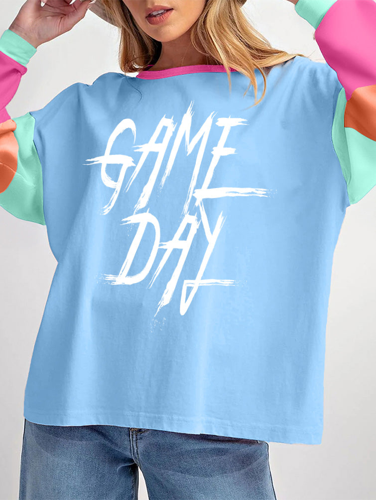 White Font GAME DAY Graphic Colorblock Tee
