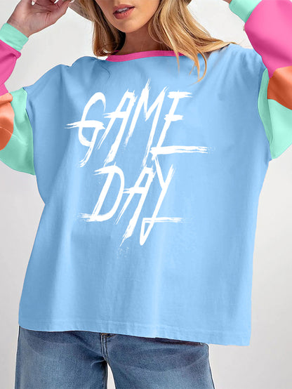 White Font GAME DAY Graphic Colorblock Tee