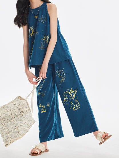 Girls Summer Sleeveless Top and Wide Leg Pants
