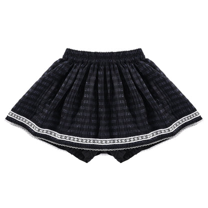 Girls High Waist Lace Trim Flared Tulle Skirt