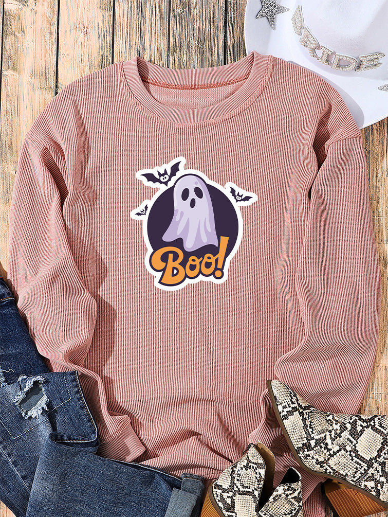 Halloween Ghost Boo Graphic Oversized Ribbed Sweatshirt