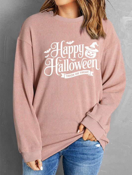 Happy Halloween Graphic Oversized Ribbed Knit Sweatshirt
