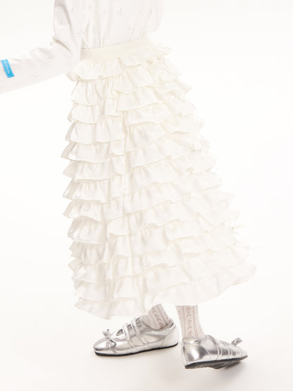 Girls Satin Ruffle Layered Princess Cake Skirt