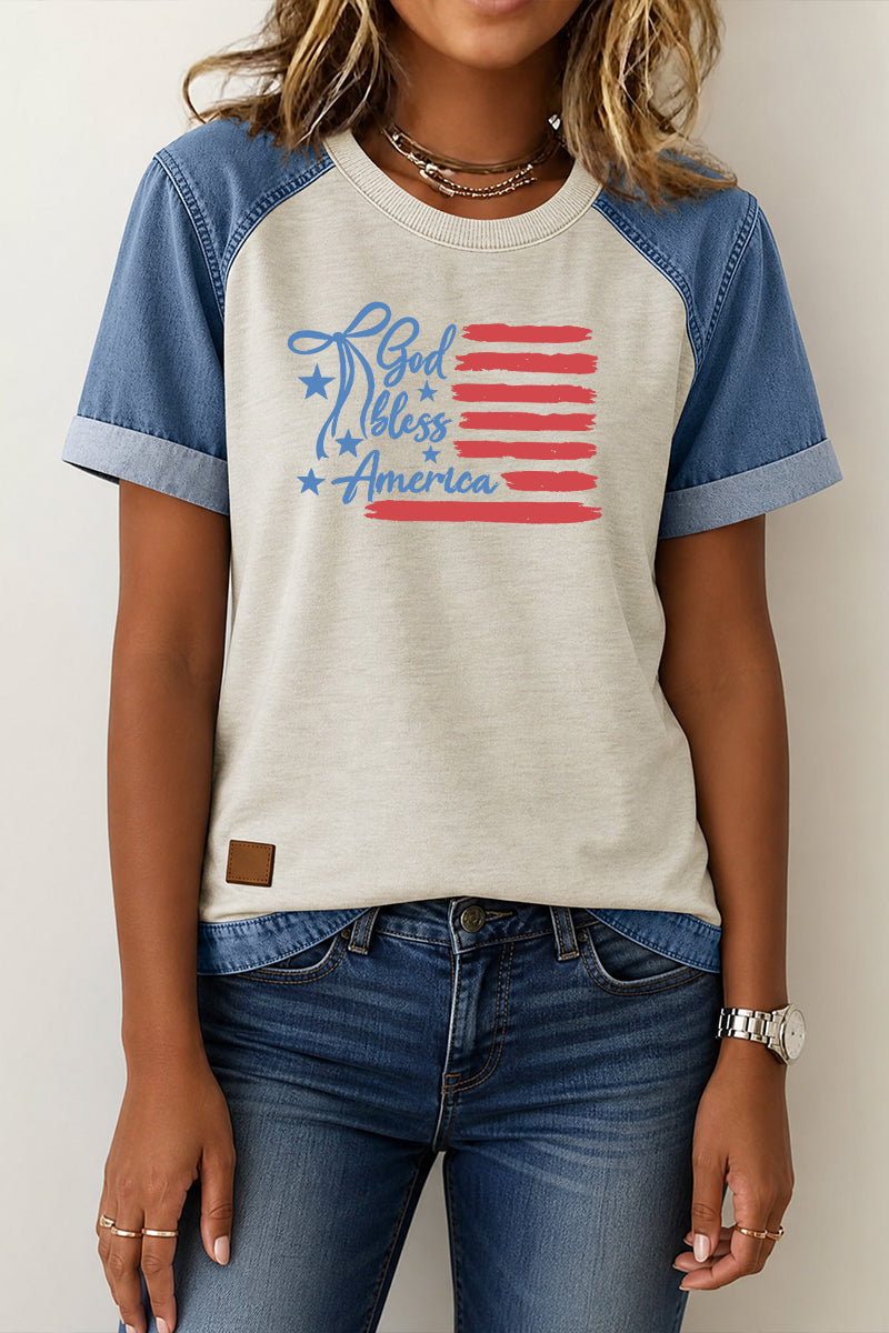 4th of July “God Bless America” Patchwork Tee