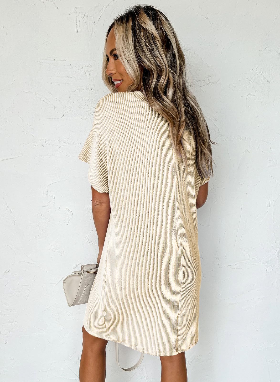 Women’s Textured Stripe Pocket T Shirt Dress Summer
