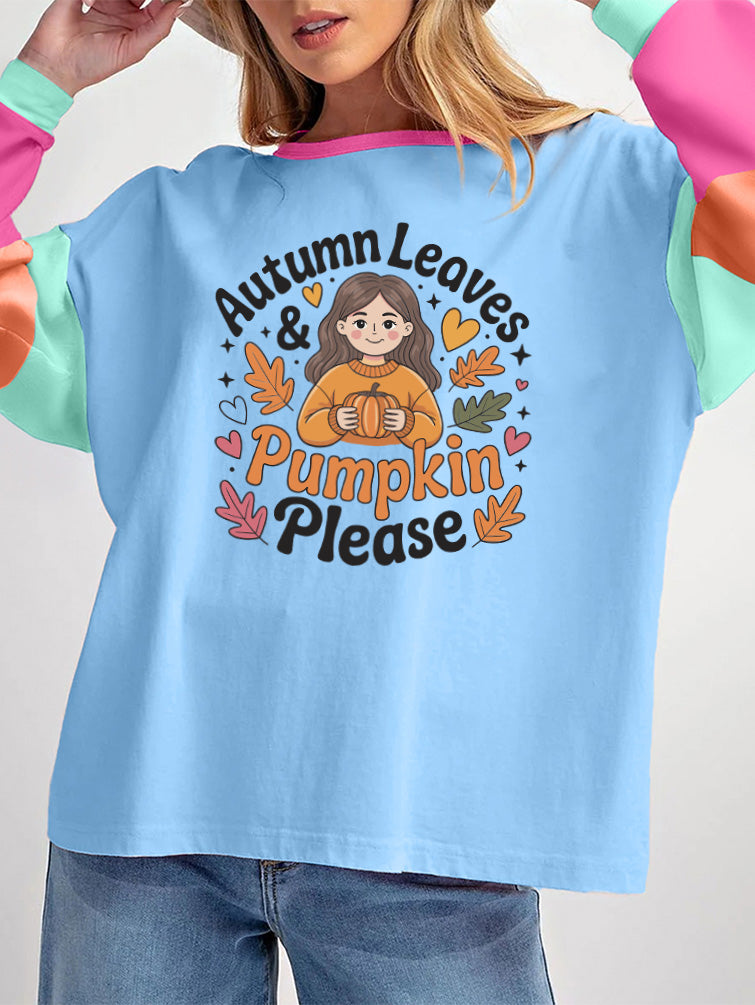 Thanksgiving Fall Vibes Pumpkin Graphic Colorblock Tee