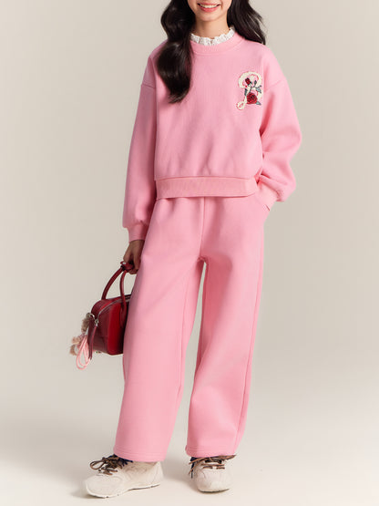 Girls Rose Sweatshirt and Pants Set Casual Outfit