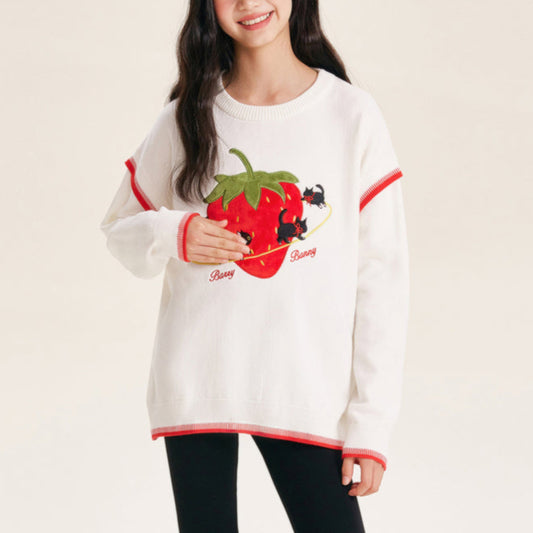Kids Strawberry Graphic Knit Sweater Pullover
