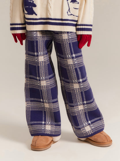 Kids Penguin Knit Sweater & Plaid Trousers Set