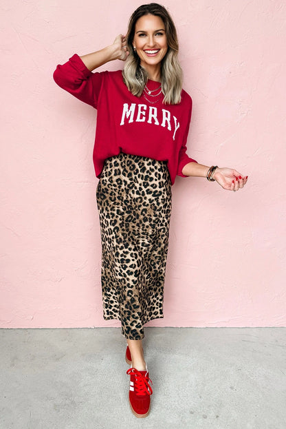 Fiery Red MERRY Letter Pattern Christmas Holiday Baggy Sweater