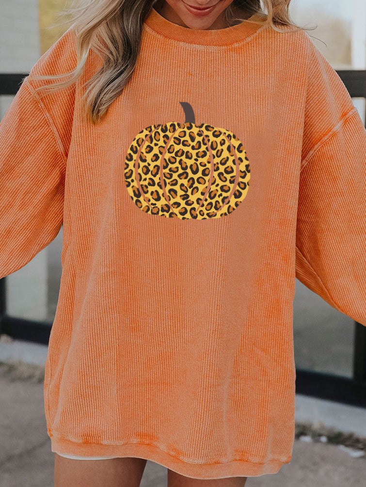 Bright Leopard Pumpkin Graphic Oversized Orange Sweatshirt