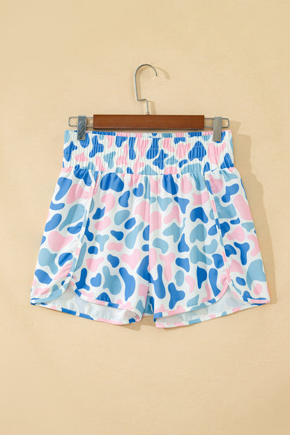 Sky Blue Western Camo Print High Waist Athleisure Shorts