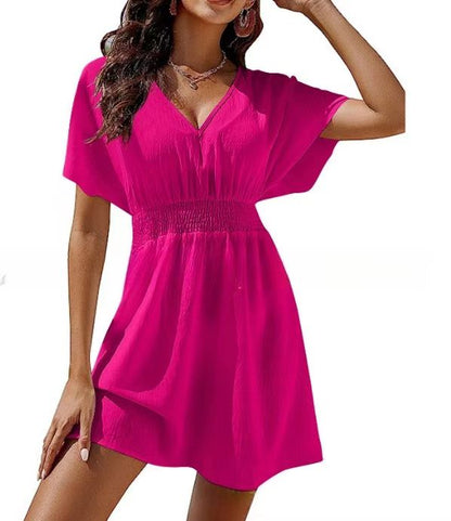 Summer Beach V-Neck Pleated Dress for Women