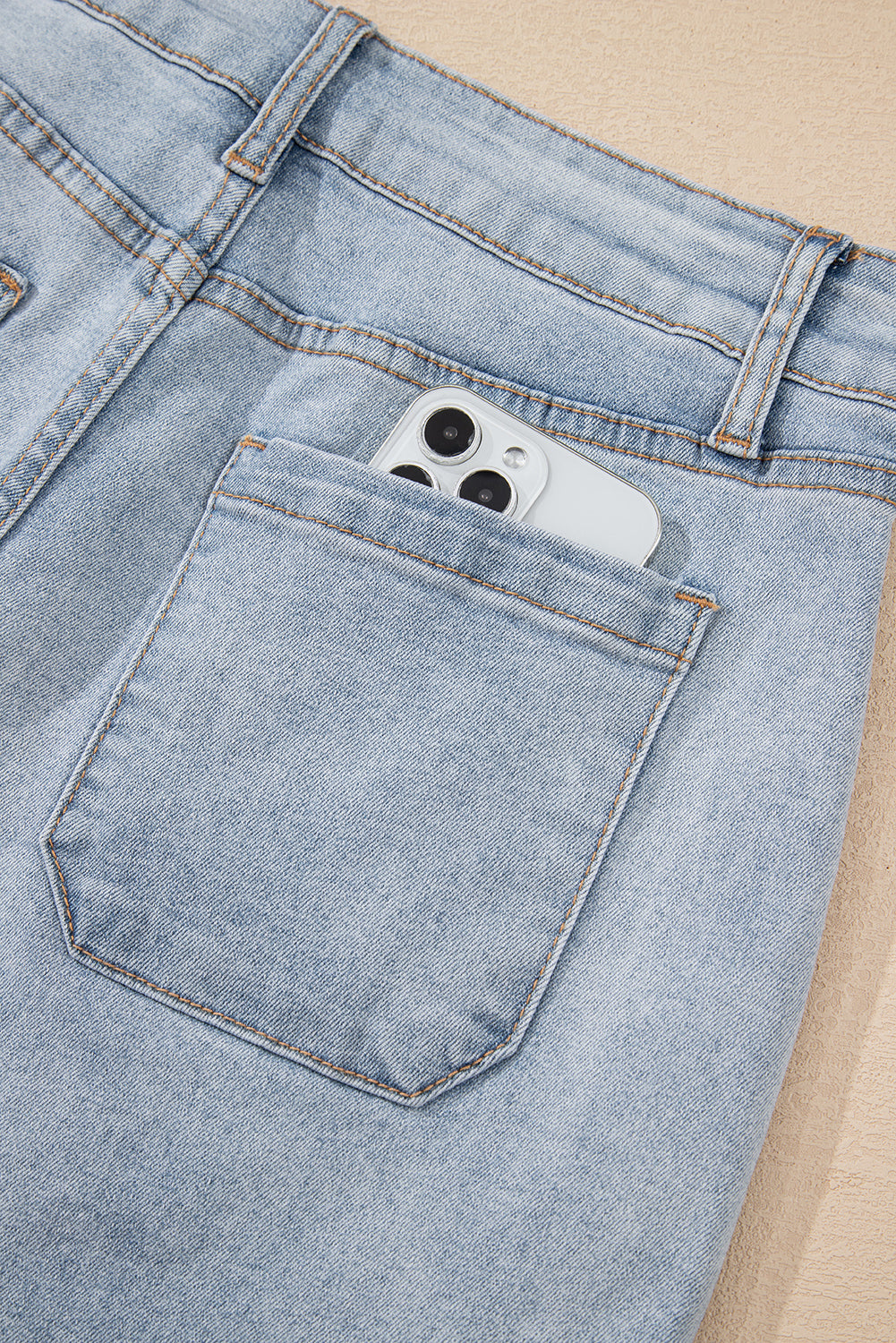 Light Wash High Waisted Denim Shorts with Pockets