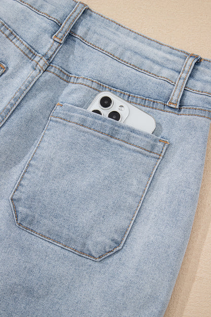 Light Wash High Waisted Denim Shorts with Pockets