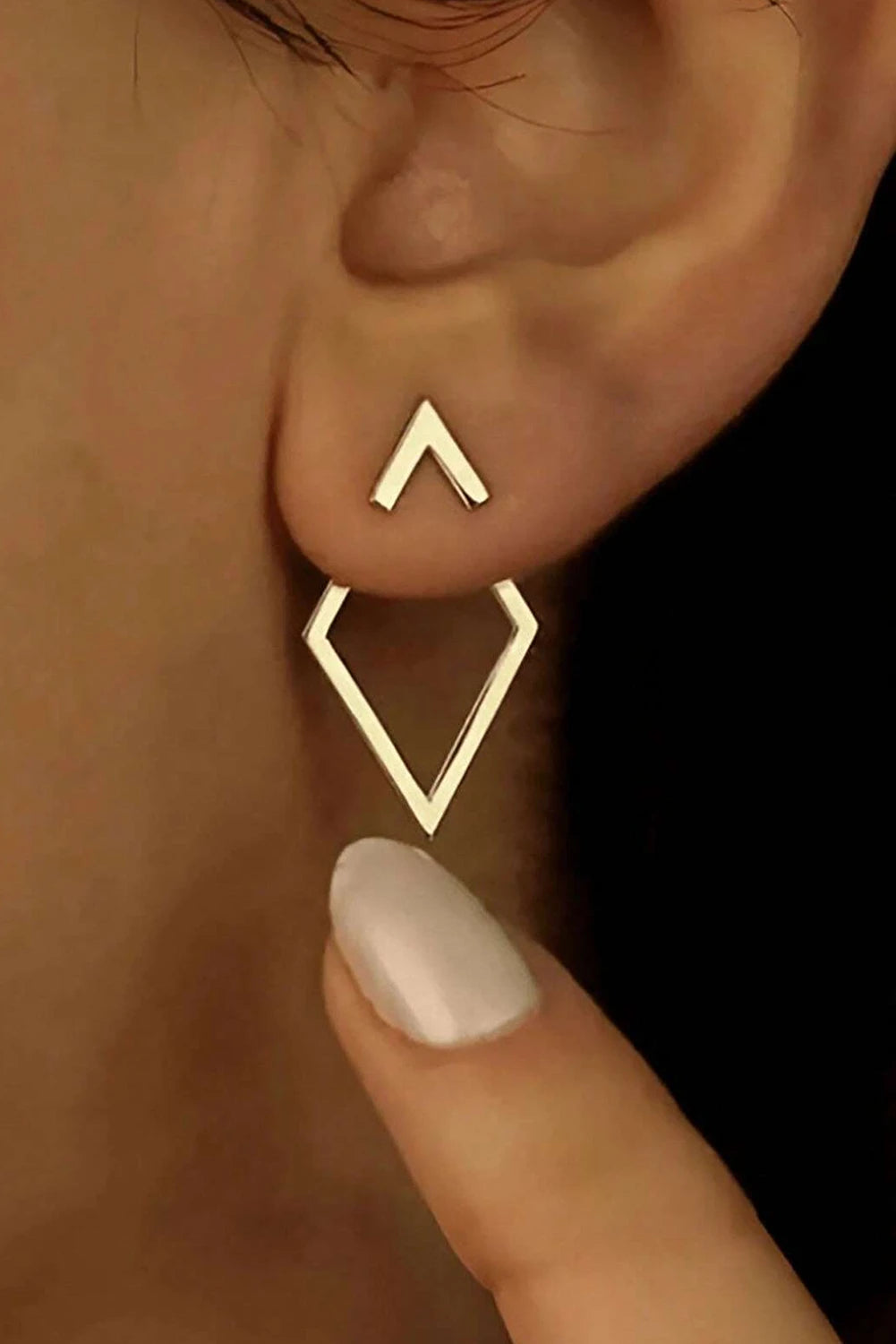 Gold Geometric Diamond Drop Stud Earrings