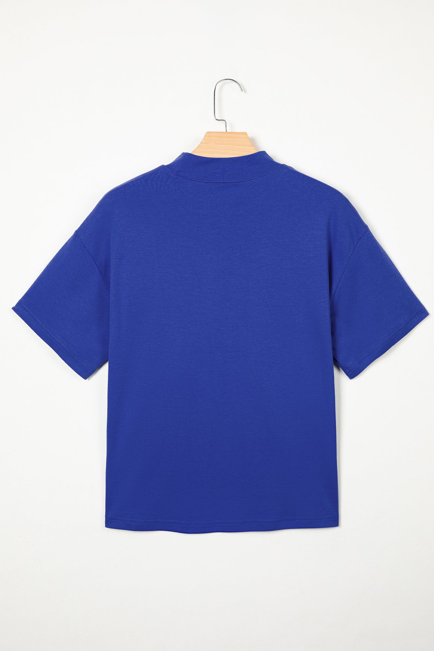 Dark Blue Oversized Mock Neck Tee Casual Relaxed Top