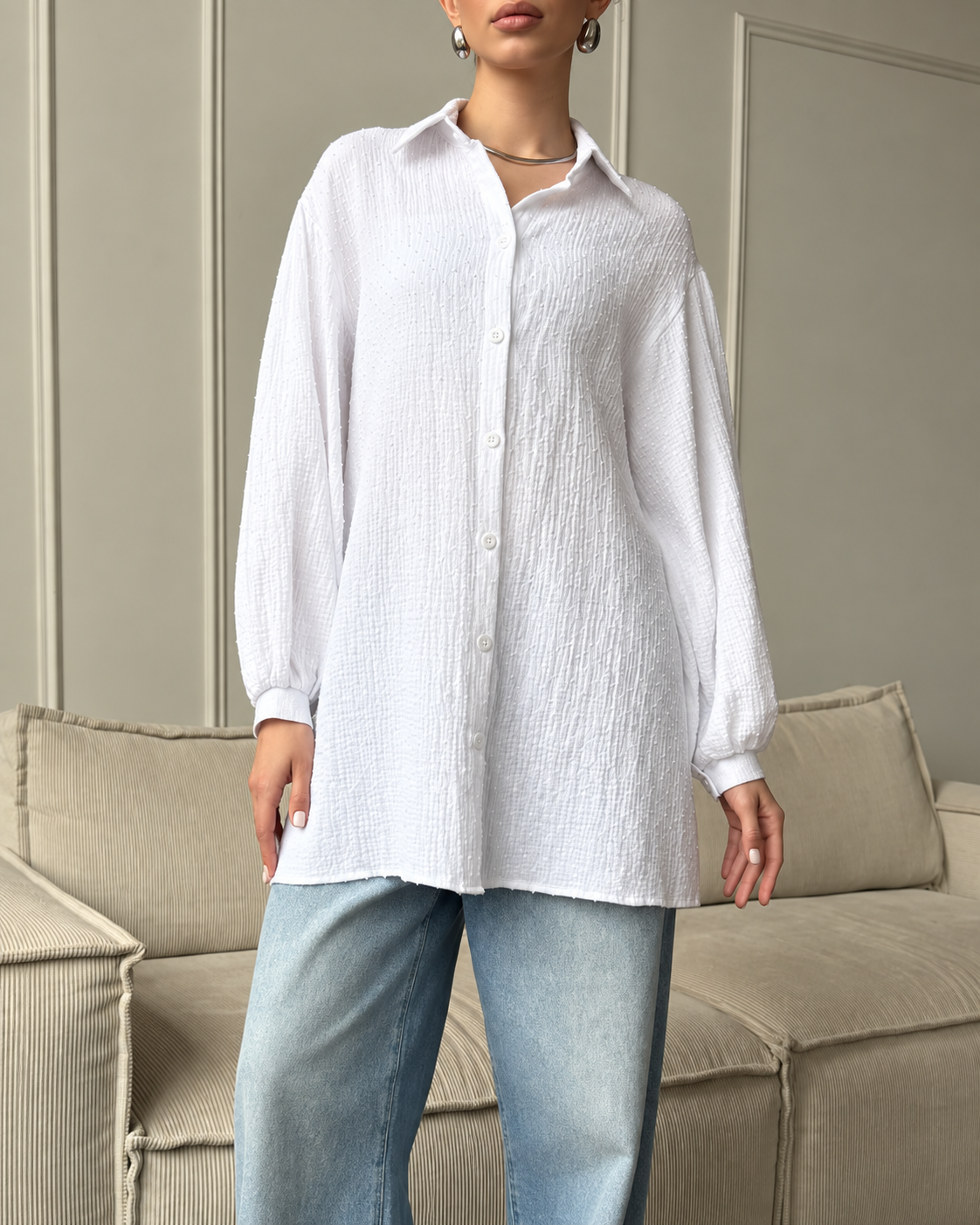 Women's Oversized Cotton Button Down Shirt Long Sleeve