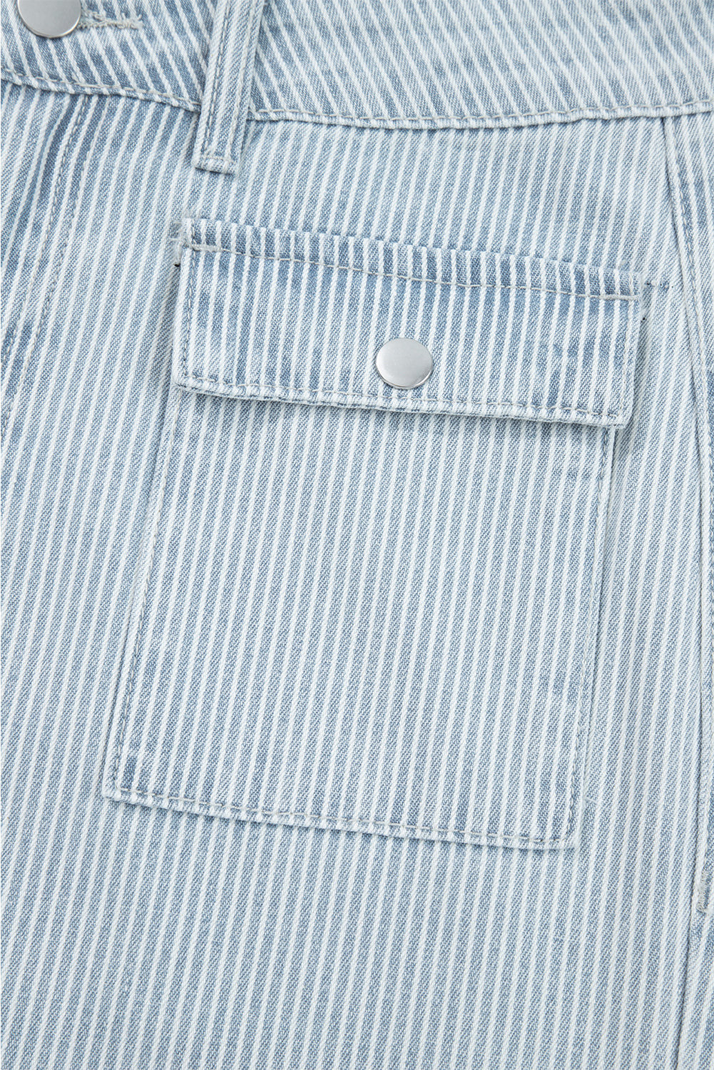 Sky Blue Pinstripe Wide Leg Jeans with Button Flap Pockets