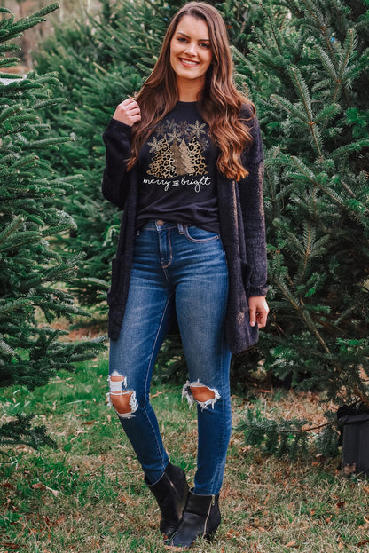 Leopard Print Christmas Tree Graphic Holiday T Shirt