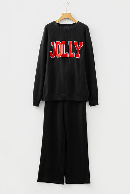 JOLLY Ribbed Knit Long Sleeve Top and Pants Set
