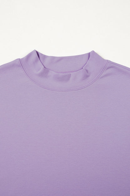 Dark Blue Oversized Mock Neck Tee Casual Relaxed Top